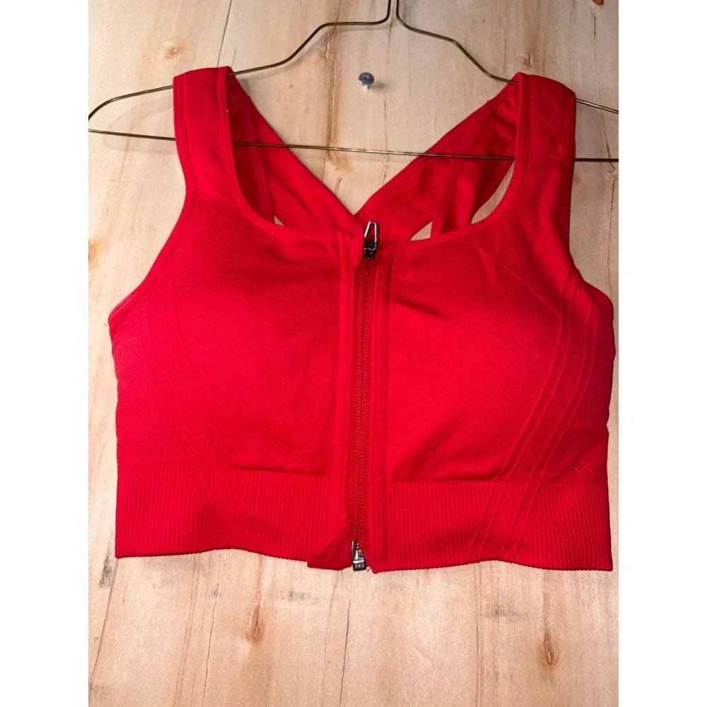 Avia Womens Red Front Zip Sports Bra Crisscross Back Medium AV24031